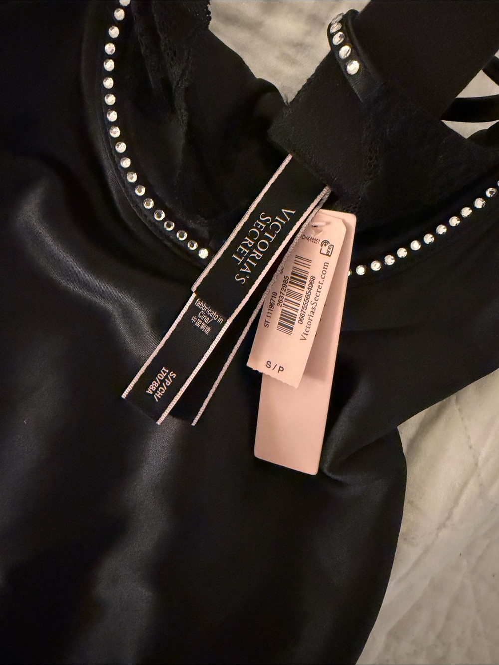 Victoria's Secret Black Satin Slip with Rhinestone Straps - Picture 5 of 5
